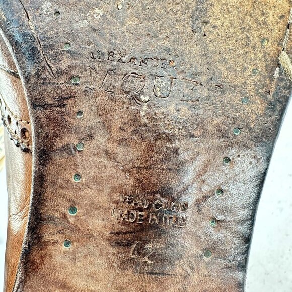 Alexander McQueen Men Size EU 42 US 9 Brown Leather Brogue Double Monk Shoes - Picture 10 of 12